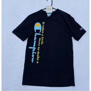 Vintage Champion Pullover Short Sleeve Crew Neck Graphic Tee Black T Shirt Sz S